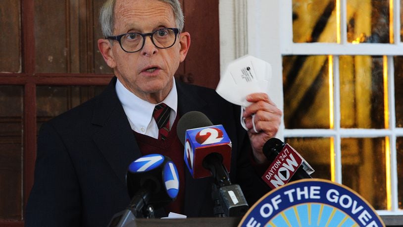 Ohio Governor Mike DeWine gave a press conference from his home on the coronavirus early on Nov. 18, 2020. MARSHALL GORBY\STAFF
