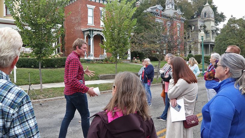 Springfield historian Kevin Rose leads a tour of the historic homes along South Fountain Avenue on Oct. 1, 2022. BILL LACKEY/STAFF