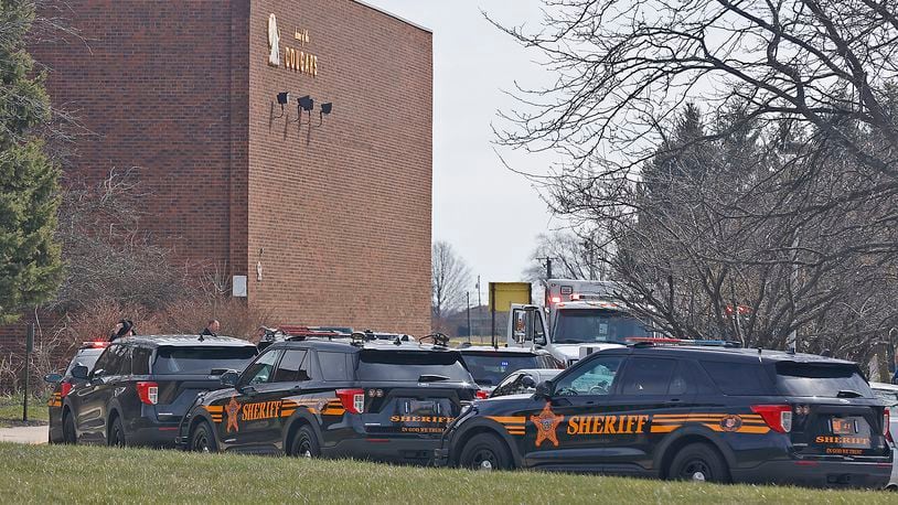 The Clark County Sheriff's Department along with Springfield Police responded to an active shooter call at Kenton Ridge High School with four students shot Tuesday, March 21, 2023. The call was determined to be false and there was no injuries reported. BILL LACKEY/STAFF