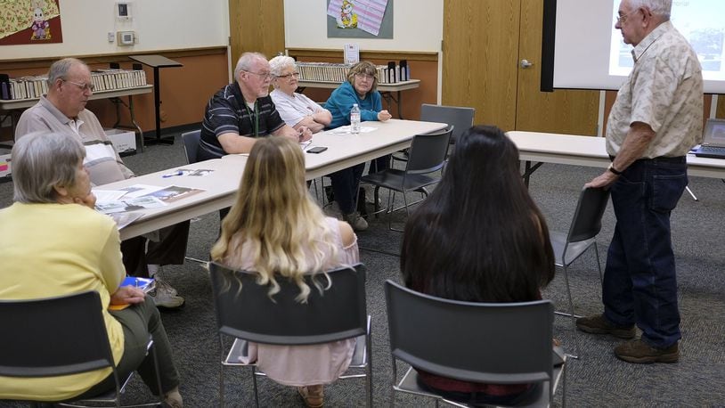 The veterans memorial committee, made up of South Charleston residents, held a meeting at the Houston Library to discuss the proposed memorial Thursday evening. Bill Lackey/Staff