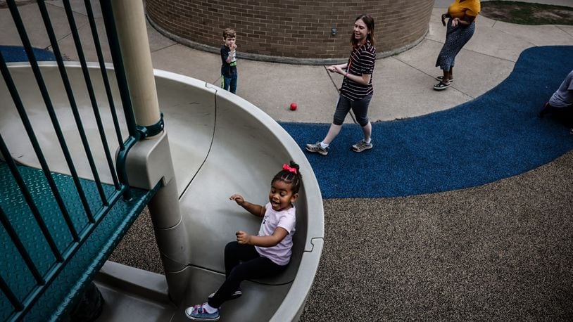 Children at Mini University at Sinclair Community College play at the school Wednesday April 5, 2023. JIM NOELKER/STAFF
