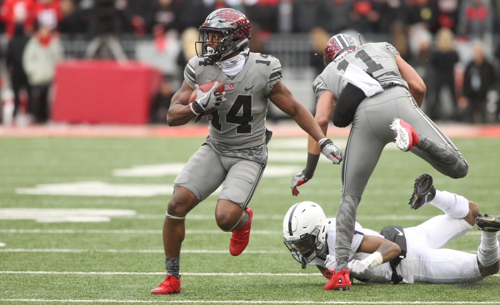 Ohio State’s K.J. Hill runs after a catch against Penn State on Saturday, Oct. 28, 2017, at Ohio Stadium in Columbus. David Jablonski/Staff