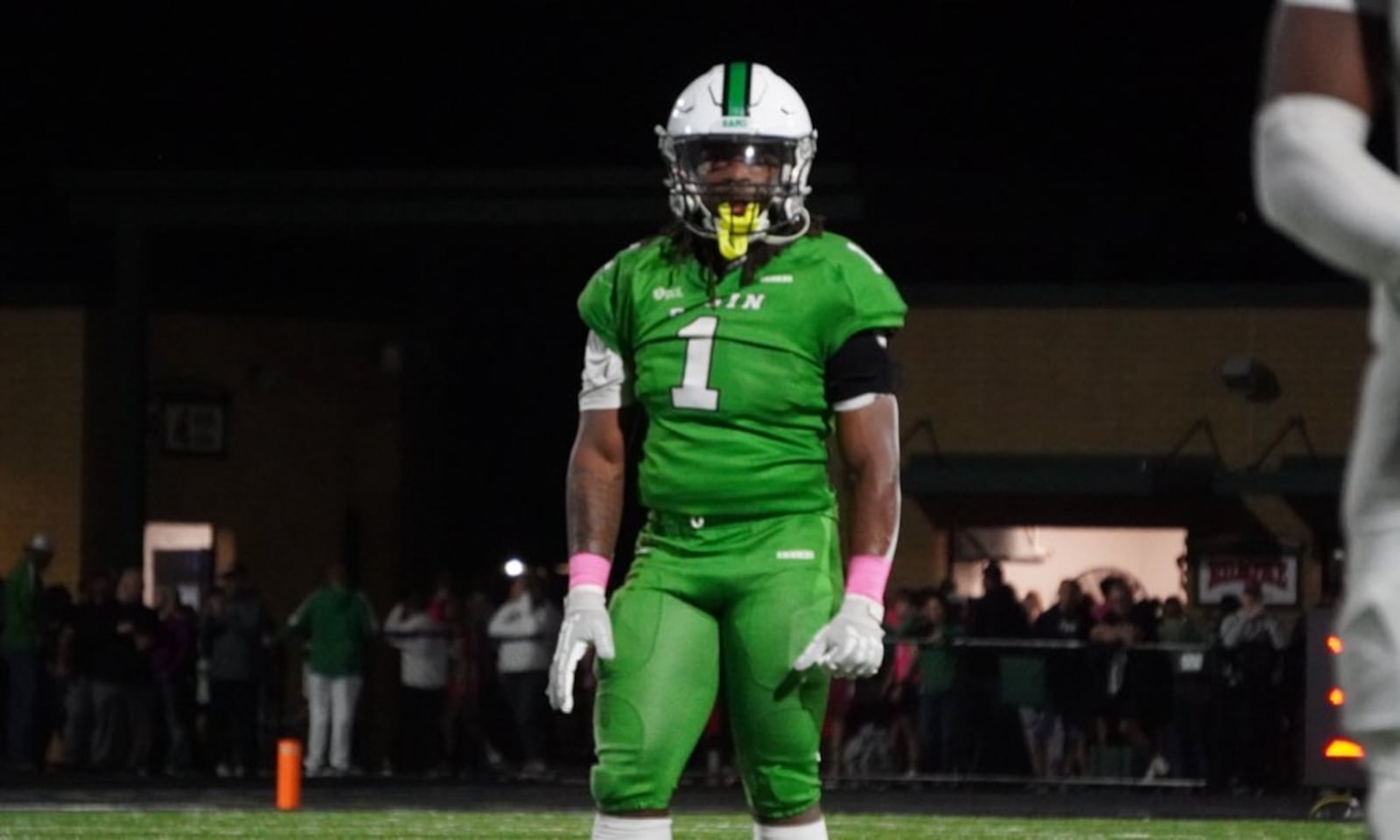 Badin’s Lem Grayson lines up on defense against Alter on Friday night at the Matandy SportsPlex. CHRIS VOGT / CONTRIBUTED