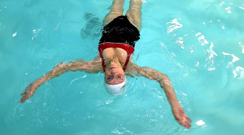 Jeannie Braun, 92 years old, swims at the Workout Warehouse three days a week. Bill Lackey/Staff