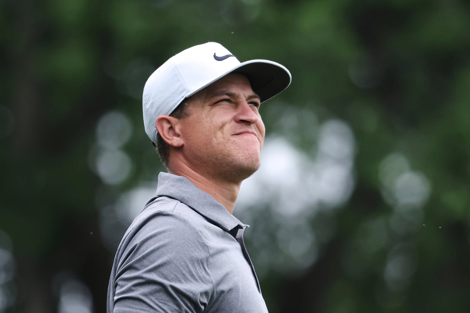 Cameron Champ watches his shot off the ninth tee during the first round of the CJ Cup Byron Nelson golf tournament in McKinney, Texas, Thursday, May 1, 2025. (AP Photo/Gareth Patterson)