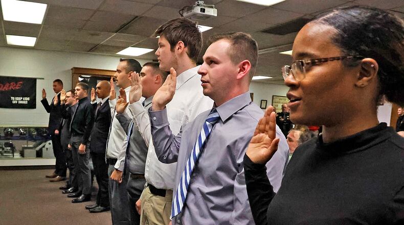Five Clark County Deputies and six corrections officers were sworn in Monday, Nov. 14, 2022 at the Clark County Sheriff's Department. This was the first time Clark County has hired deputies for road patrol and corrections officers to work in the jail. In the past, deputies had to first work in the jail for up to a couple years before moving to road patrol. BILL LACKEY/STAFF