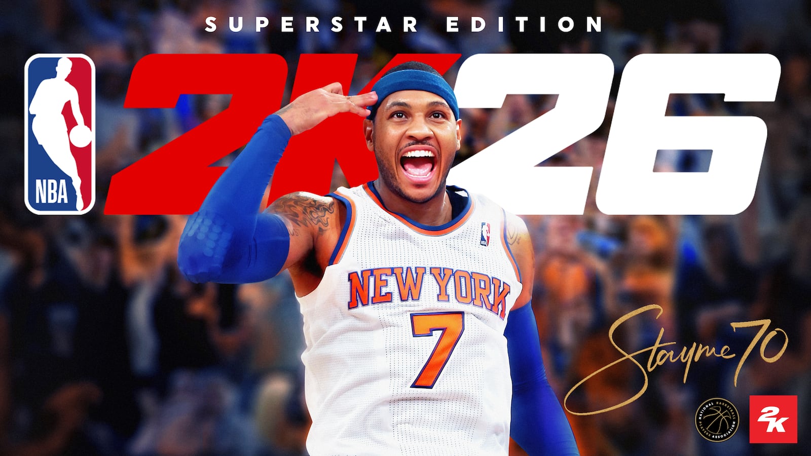 This image provided by 2K Games in July 2025 shows basketball player Carmelo Anthony in a special edition cover for the video game NBA 2K26. (2K Games via AP)