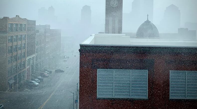 Thunderstorm with heavy rain it’s the downtown Dayton area Monday, June 17, 2024. MARSHALL GORBY \STAFF