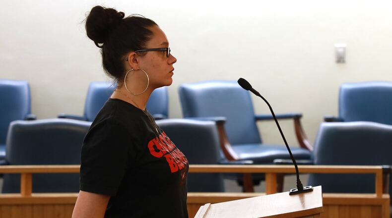 Brianna Weathers is arraigned on child endangering charges in Clark County Municipal Court Thursday. BILL LACKEY/STAFF