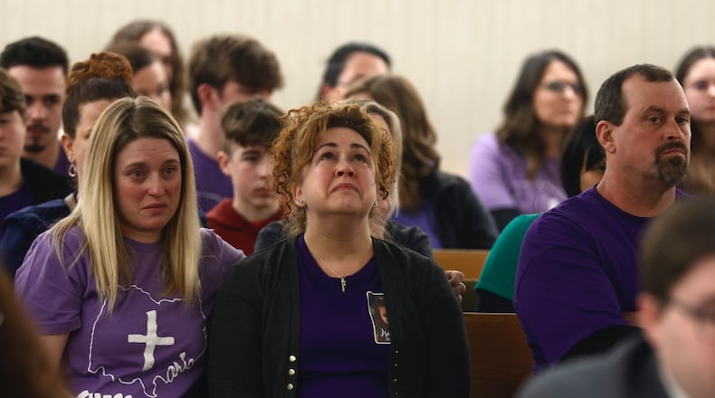 Tracey Conley, the mother of Isabell, grieves as the man who hit and killed her daughter is sentenced Friday, Feb. 24, 2023. BILL LACKEY/STAFF