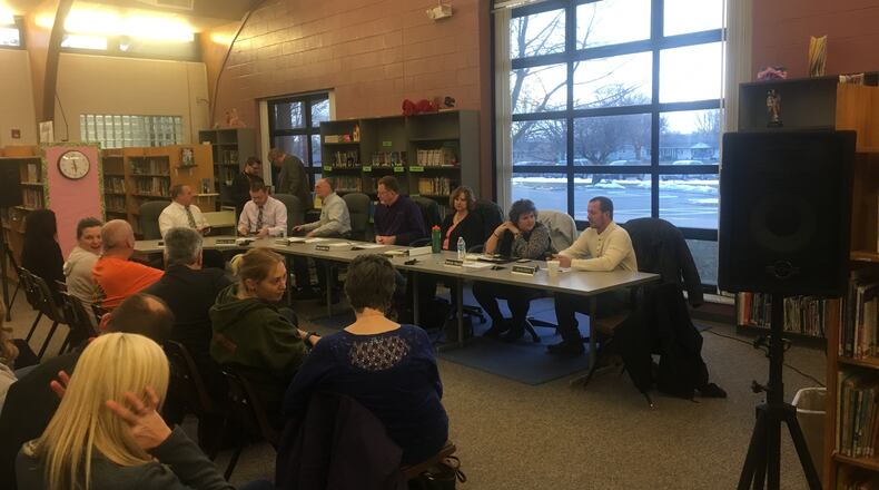 Parents packed the school board meeting at Greenon Local Schools following sexual misconduct allegations against a teacher in February. Parker Perry/ STAFF