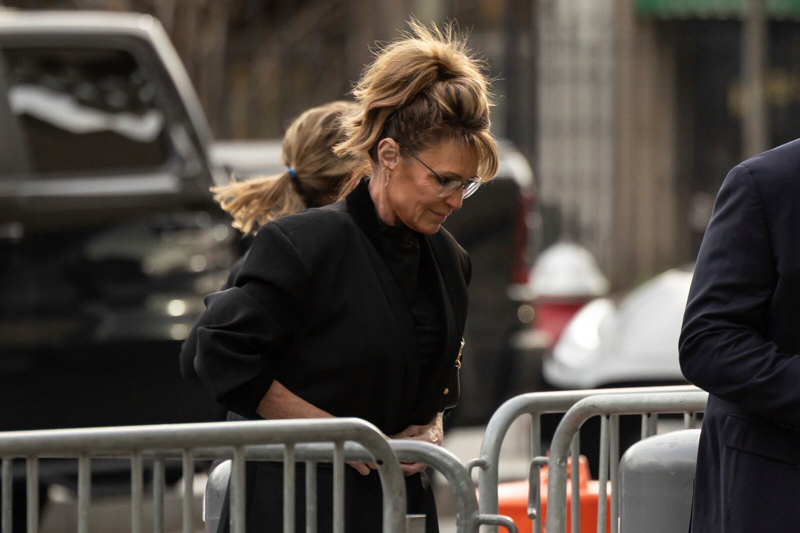 Former Alaska Gov. Sarah Palin arrives at Manhattan federal court, Monday, April 14, 2025, in New York. (AP Photo/Yuki Iwamura)