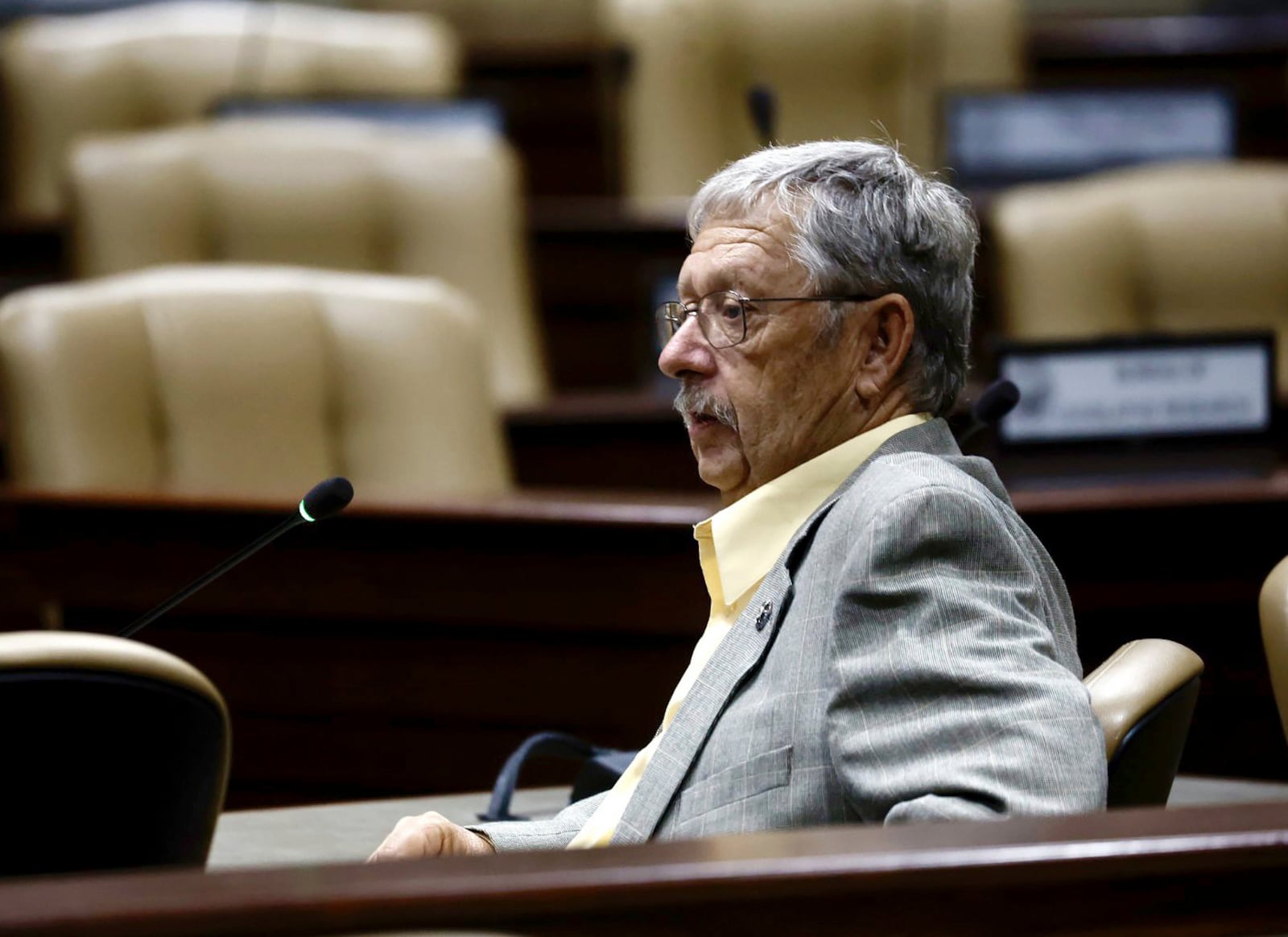 Board of Corrections chairman Benny Magness answers questions about the escape of inmate Grant Hardin, Thursday, July 10, 2025, in Little Rock, Ark., at a meeting of the Charitable, Penal, and Correctional Institutions Subcommittee of the Arkansas Legislative Council. (Thomas Metthe/Arkansas Democrat-Gazette via AP)