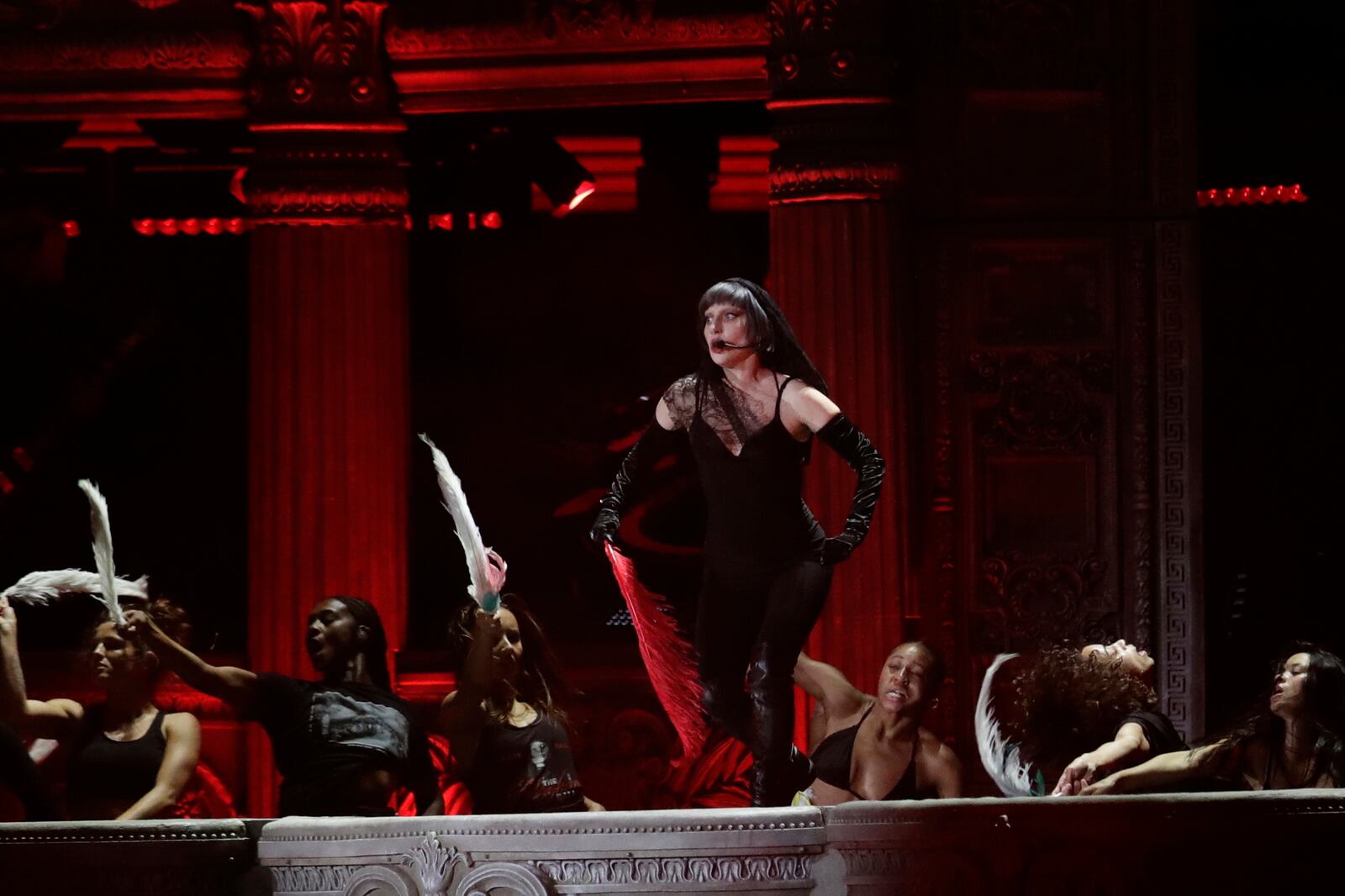 Lady Gaga takes part in a rehearsal a day ahead of her free concert, on Copacabana beach, in Rio de Janeiro, Friday, May 2, 2025. (AP Photo/Bruna Prado)