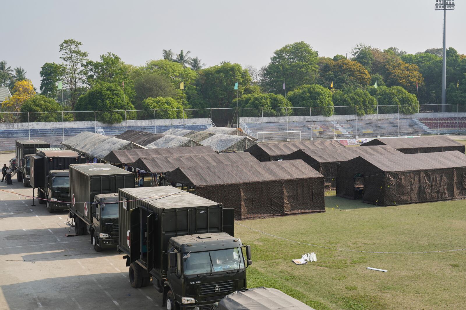 Temporary shelters for patient are seen after last week's earthquake in Naypyitaw, Myanmar, Friday, April 4, 2025. (AP Photo)