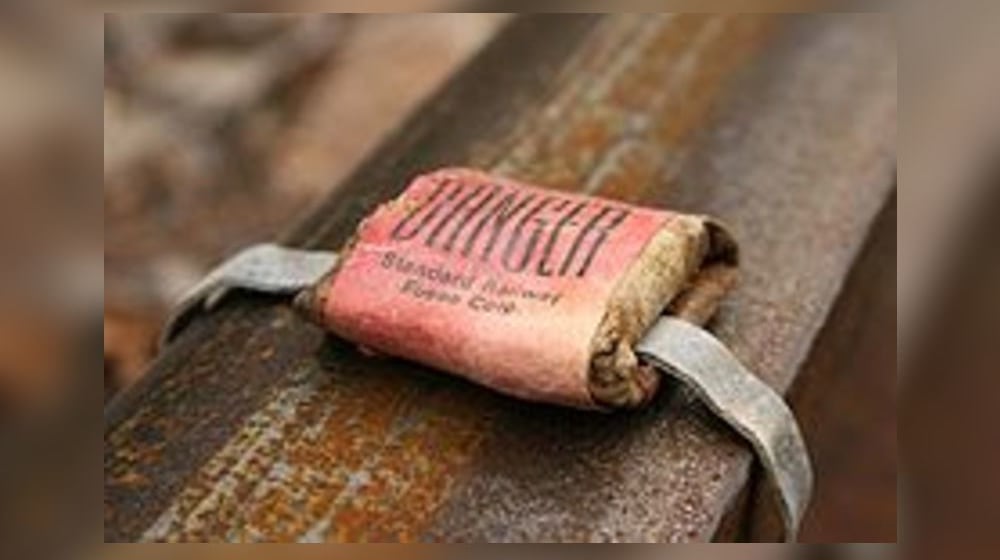 A railroad torpedo, once common in the railroad business.