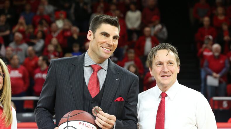 Miami University David Sayler and Wally Szczerbiak, the greatest player in school history, Friday night in Oxford. PHOTO COURTESY OF MIAMI UNIVERSITY
