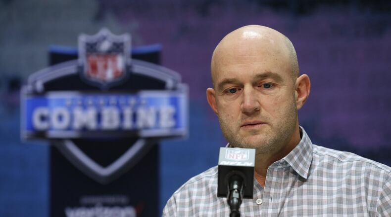 Cincinnati Bengals Director of Player Personnel Duke Tobin speaks during a press conference at the NFL football scouting combine in Indianapolis, Tuesday, Feb. 25, 2020. (AP Photo/Charlie Neibergall)