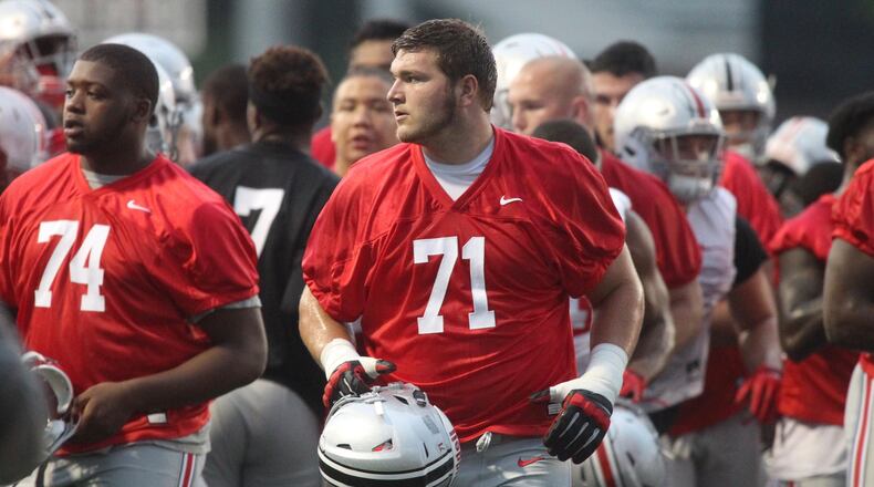 Ohio State’s Josh Myers practices on Thursday, July 27, 2017, at the Woody Hayes Athletic Center in Columbus. David Jablonski/Staff