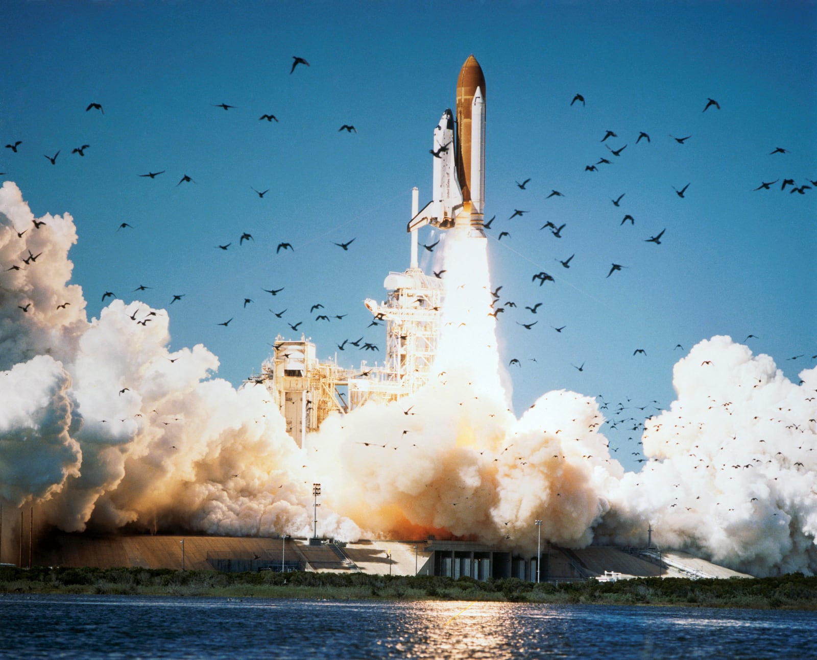 A photo provided by NASA shows the space shuttle Challenger lifting off with a crew of seven astronauts in Cape Canaveral, Fla., on Jan. 28, 1986. Divers found a piece space shuttle Challenger off the Florida coast; the discovery came 36 years after the shuttle exploded over the Atlantic Ocean killing all seven crew members, in one of the worst accidents of the American space program. (NASA via The New York Times) — NO SALES; FOR EDITORIAL USE ONLY —