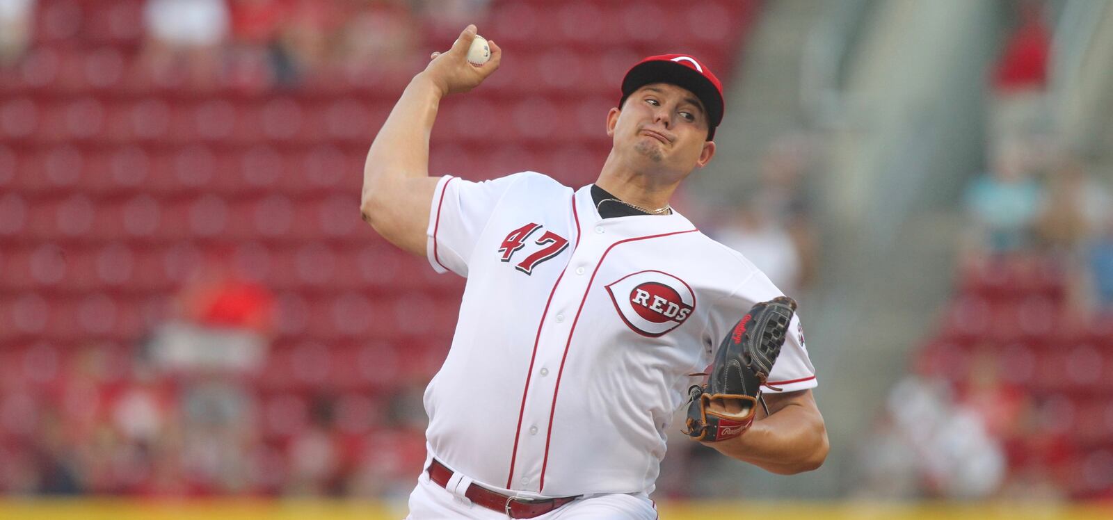 Reds starter Sal Romano pitches against the Padres on Tuesday, Aug. 8, 2017, at Great American Ball Park in Cincinnati. David Jablonski/Staff