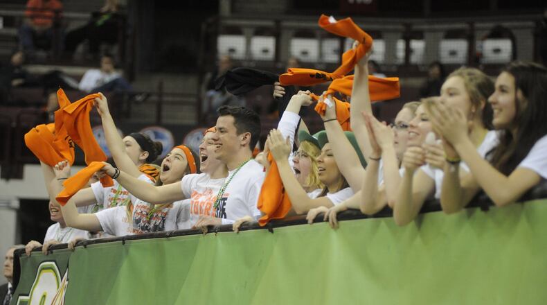Versailles defeated Eastern Brown 58-34 in a girls high school basketball D-II state semifinal at OSU’s Schottenstein Center on Friday, March 17, 2017. MARC PENDLETON / STAFF