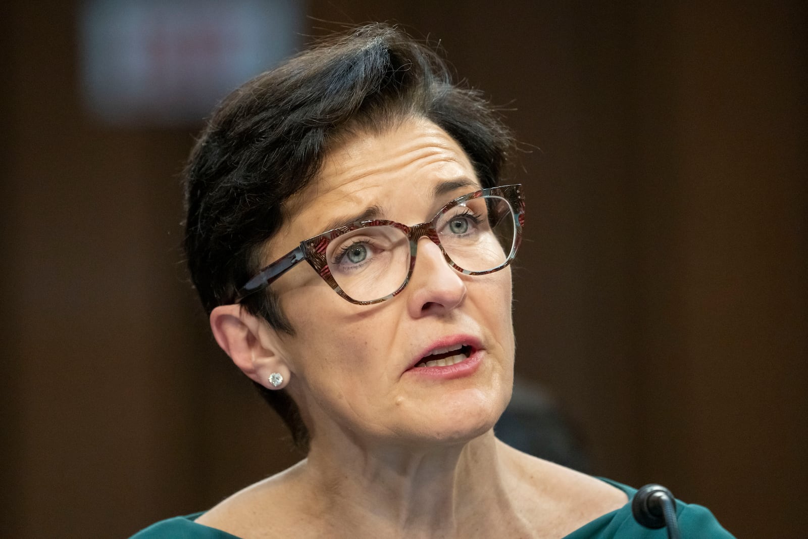 FILEw - Jane Fraser, CEO, Citigroup, speaks during a Senate Banking, Housing, and Urban Affairs Committee oversight hearing to examine Wall Street firms on Capitol Hill, Wednesday, Dec. 6, 2023 in Washington. (AP Photo/Alex Brandon, File)