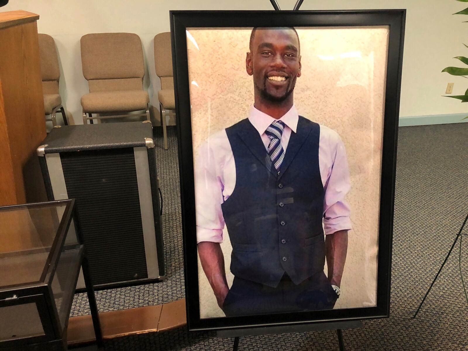 FILE - A portrait of Tyre Nichols is displayed at a memorial service for him on Tuesday, Jan. 17, 2023 in Memphis, Tenn. Nichols was killed during a traffic stop with Memphis Police on Jan. 7. (AP Photo/Adrian Sainz, File