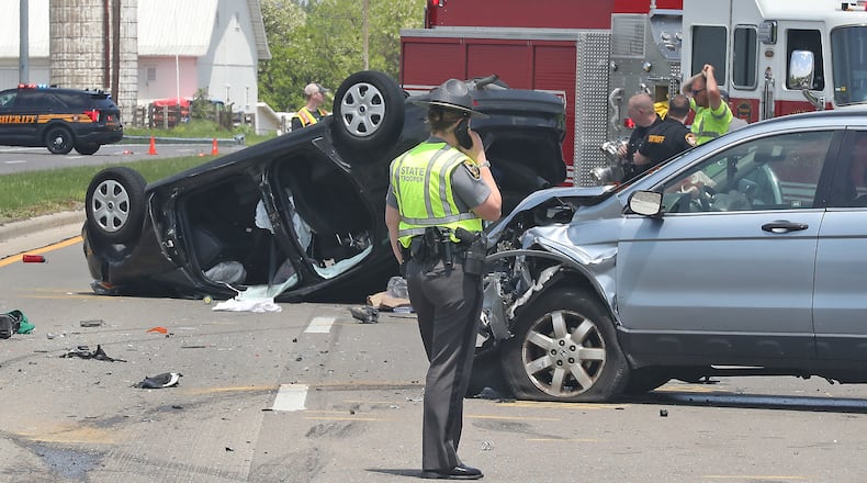 An 18-year-old was killed and another person was transported by Careflight after a two car accedent on Urbana Road just north of Ohio Rt. 334 Thursday, May 19, 2022. One other person was transported by medic with non-life threatening injuries. BILL LACKEY/STAFF
