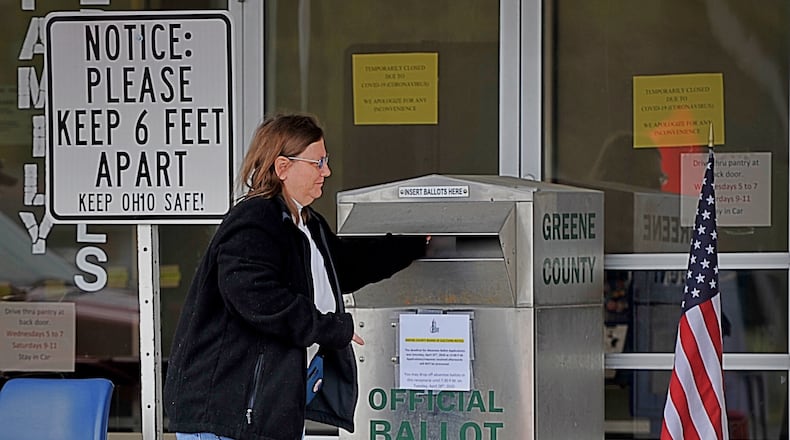 Voters use the drop box at the Greene County Board of elections in this April 2020 image. Staff photo by Marshall Gorby.