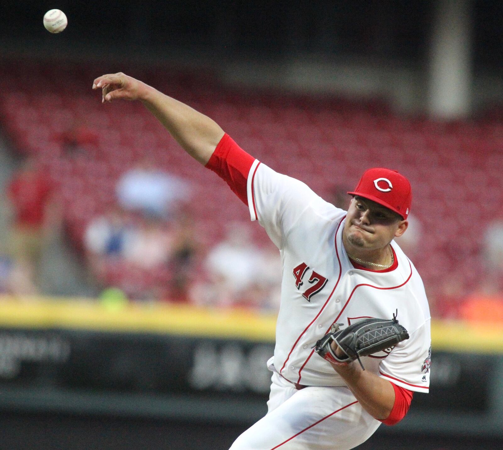 Reds against the Cardinals on Thursday, April 12, 2018, at Great American Ball Park in Cincinnati.
