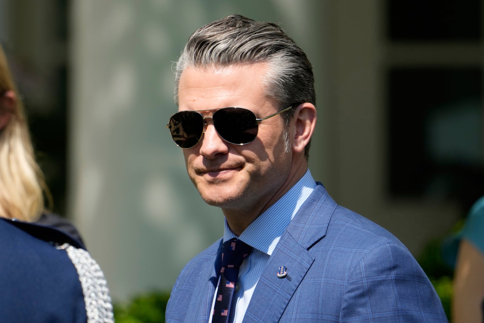 Secretary of Defense Pete Hegseth arrives for a National Day of Prayer event in the Rose Garden of the White House, Thursday, May 1, 2025, in Washington. (AP Photo/Alex Brandon)