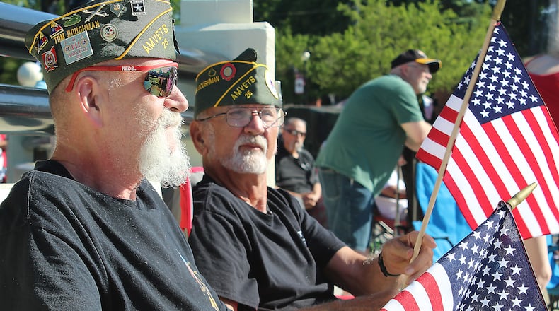 United States Army Veterans, (left) Charles Doughman and James Doughman watch the Springfield Memorial Day parade in 2017. JEFF GUERINI/STAFF