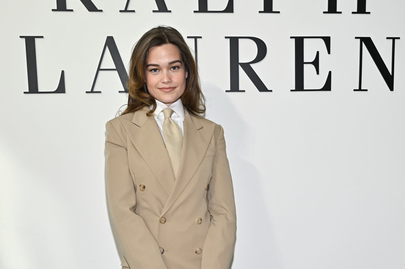Sarah Catherine Hook arrives at the Ralph Lauren Fall 2025 presentation on Thursday, April 17, 2025, in New York. (Photo by Evan Agostini/Invision/AP)