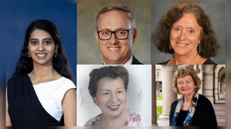 Ridgewood School will recognize and celebrate its 2024 distinguished and honorary alumni award recipients on Sept. 20, including three Distinguished Alumni Award recipients Soumya Neravetla (left), Robert E. Rue (top middle) and Deborah Hubbard Nelson-Campbell (top right), and Honorary Alumni Award recipients Violet Turner (bottomr middle) and Gail Suzel (bottom right).