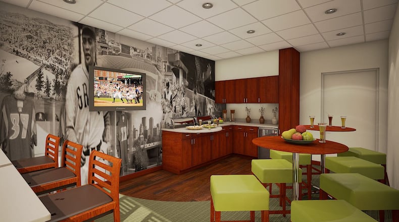 Graphic rendering of a newly renovated Dragons Baseball Luxury Box at Fifth Third Field.