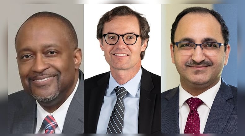 The three finalists to take the spot of Clark State College's next president are Evon Walters (left), Flavius R.W. Lilly (middle) and Rai Kathuria (right). CONTRIBUTED
