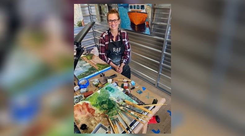 Springfield artist Jerri McDorman at work in her Hatch Artist Studio space. Photo by Tom Stafford