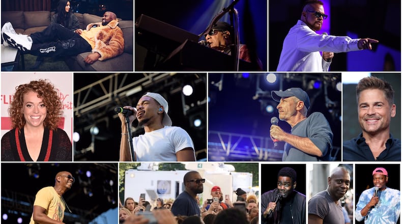 Rob Lowe,   Kim Kardashian West, Kanye West, Sinbad,  Chris Rock, Michael Che, Michelle Wolf, Stevie Wonder, Jon Stewart and  Chance the Rapper were among the celebrities spotted in the Dayton area in 2019.