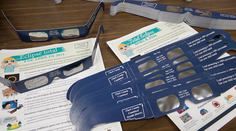 The Clark County Combined Health District wants everyone to know that the health district has special eclipse glasses that will allow people to view the eclipse safely. They also have literature about viewing the eclipse. BILL LACKEY/STAFF