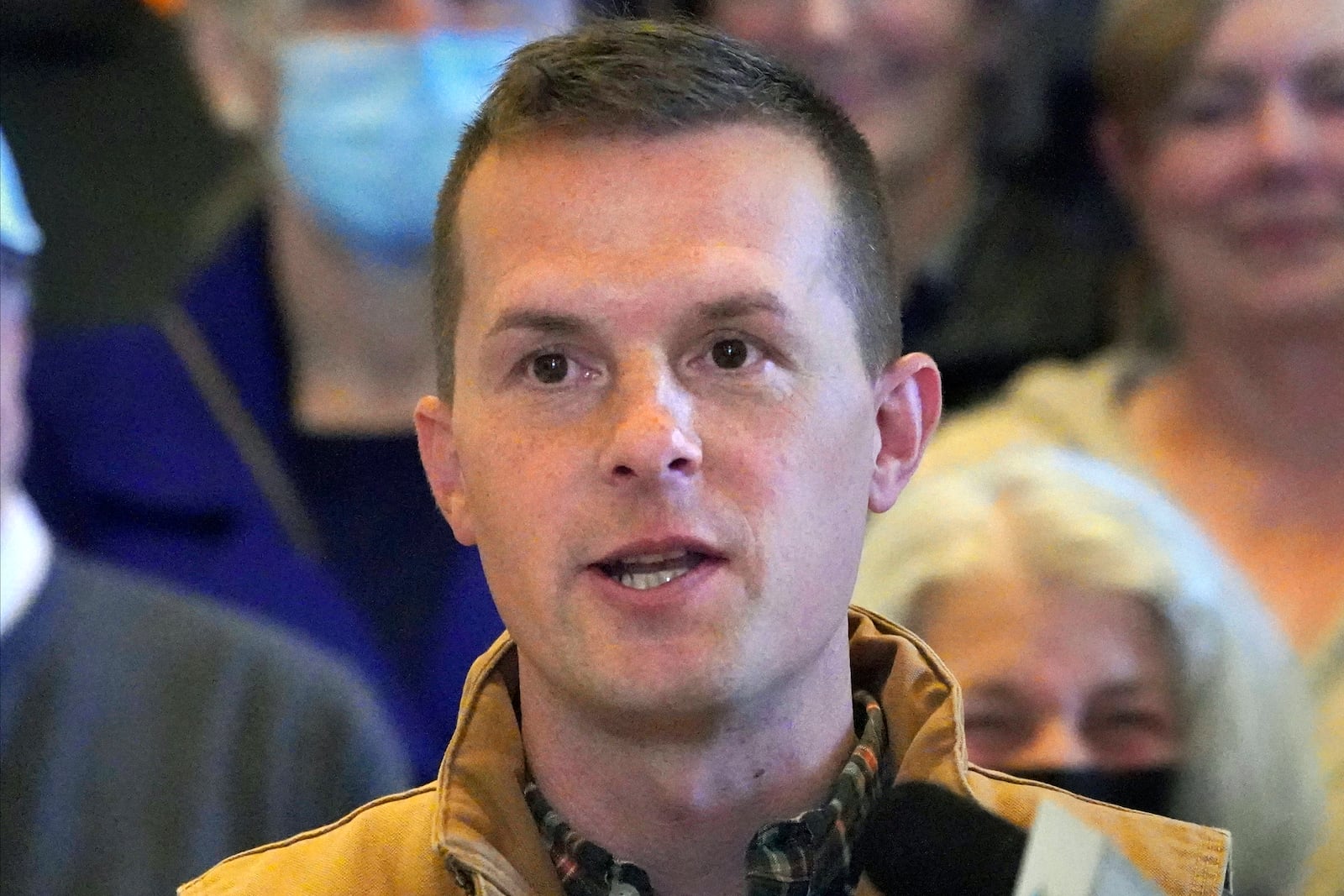 FILE - Rep. Jared Golden, D-Maine, speaks at a news conference, Nov. 1, 2022, at the State House, in Augusta, Maine. (AP Photo/Robert F. Bukaty, File)