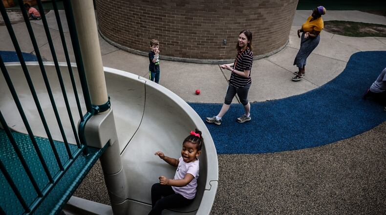 Children at Mini University at Sinclair Community College play at the school Wednesday April 5, 2023. JIM NOELKER/STAFF