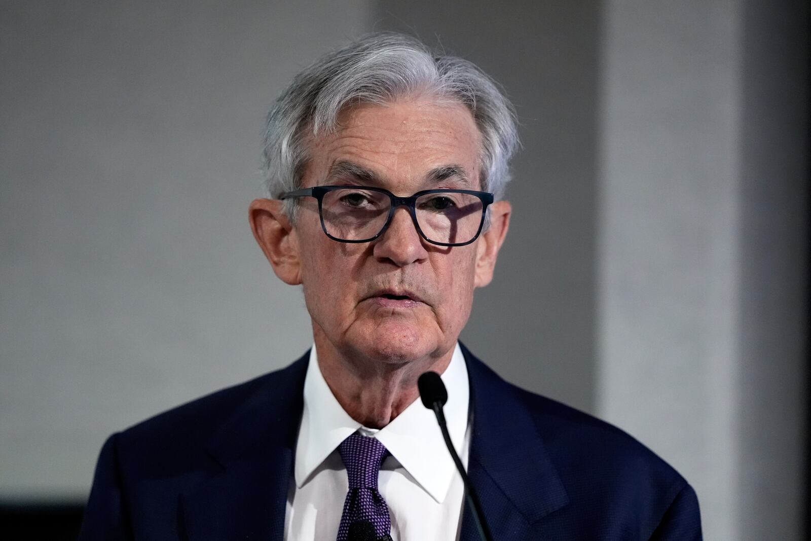 Federal Reserve Chairman Jerome Powell speaks at the SABEW Annual Conference Society for Advancing Business Editing and Writing Annual Conference in Arlington, Va., Friday, April 4, 2025. (AP Photo/Manuel Balce Ceneta)