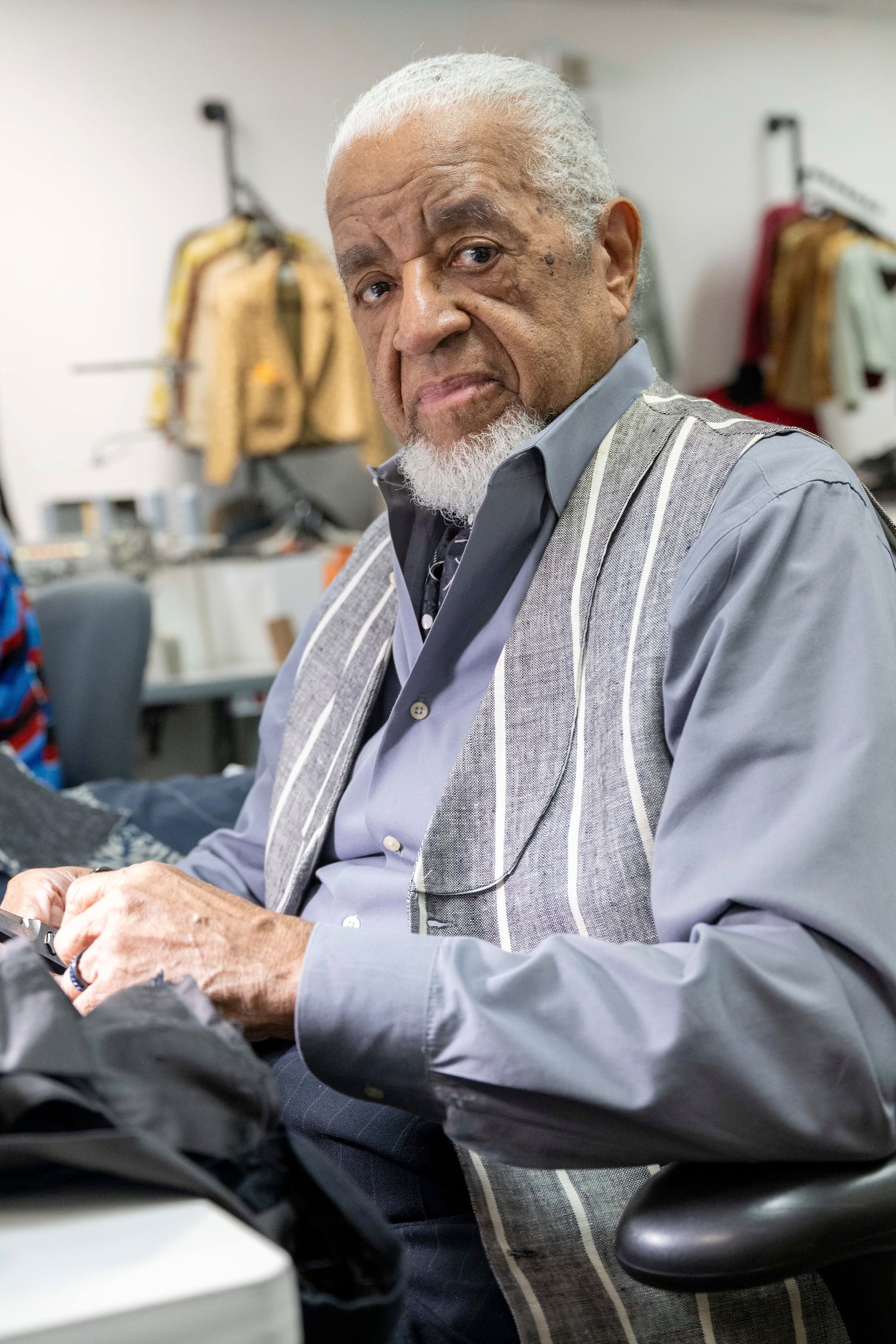 Master tailor, Jim "Gentleman Jim" McFarland, poses for a portrait on Friday, May 2, 2025, in Atlanta. (Photo by Paul R. Giunta/Invision/AP)