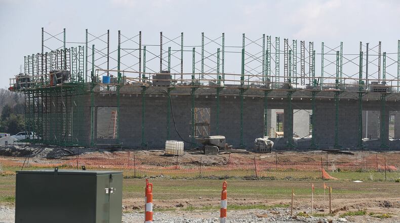 The contruction of the new school in the Shawnee School District continues Friday. BILL LACKEY/STAFF
