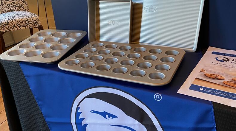 Bundy Baking Solutions has made a limited selection of bakeware available for purchase at two local establishments. Here is the pan display at the Champaign County Ohio Chamber of Commerce, located in downtown Urbana near Monument Square. Contributed