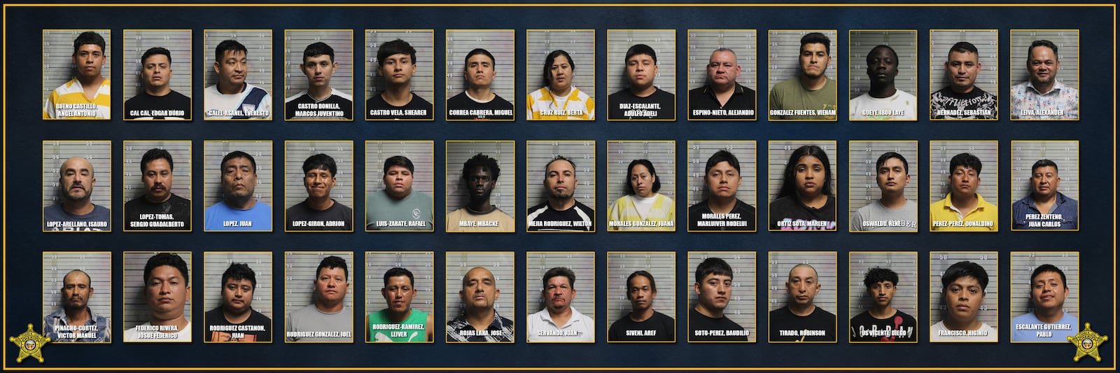The Butler County Sheriff's Office shared this image of 39 people arrested following a raid and during traffic stops in Fairfield. CONTRIBUTED/BCSP