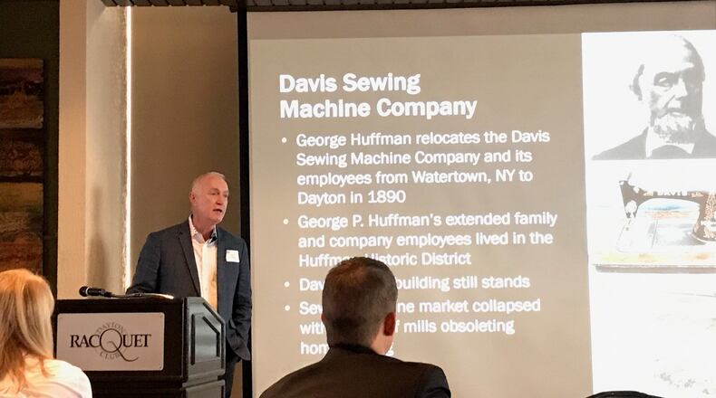 Huffy CEO Bill Smith addresses a group at a Dayton Area Chamber of Commerce event on the history of the company and where it is headed in the current retail environment. KAITLIN SCHROEDER/STAFF