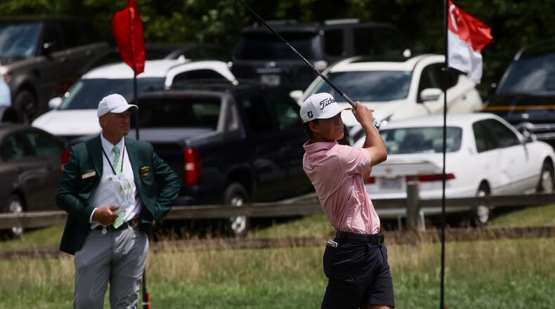 Jackson Koivun tees off on No. 1 in the first round of the Western Amateur Championship on Tuesday, July 30, 2024, at Moraine Country Club in Dayton. David Jablonski/Staff
