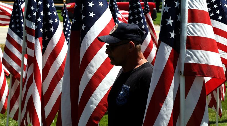 Springfield’s Honor Field with hundreds of flags will be on display from D-Day, Thursday, July 6 through Flag Day, July 14, on the front lawn of Jackson, Lytle and Lewis Life Celebration Center. Bill Lackey/Staff
